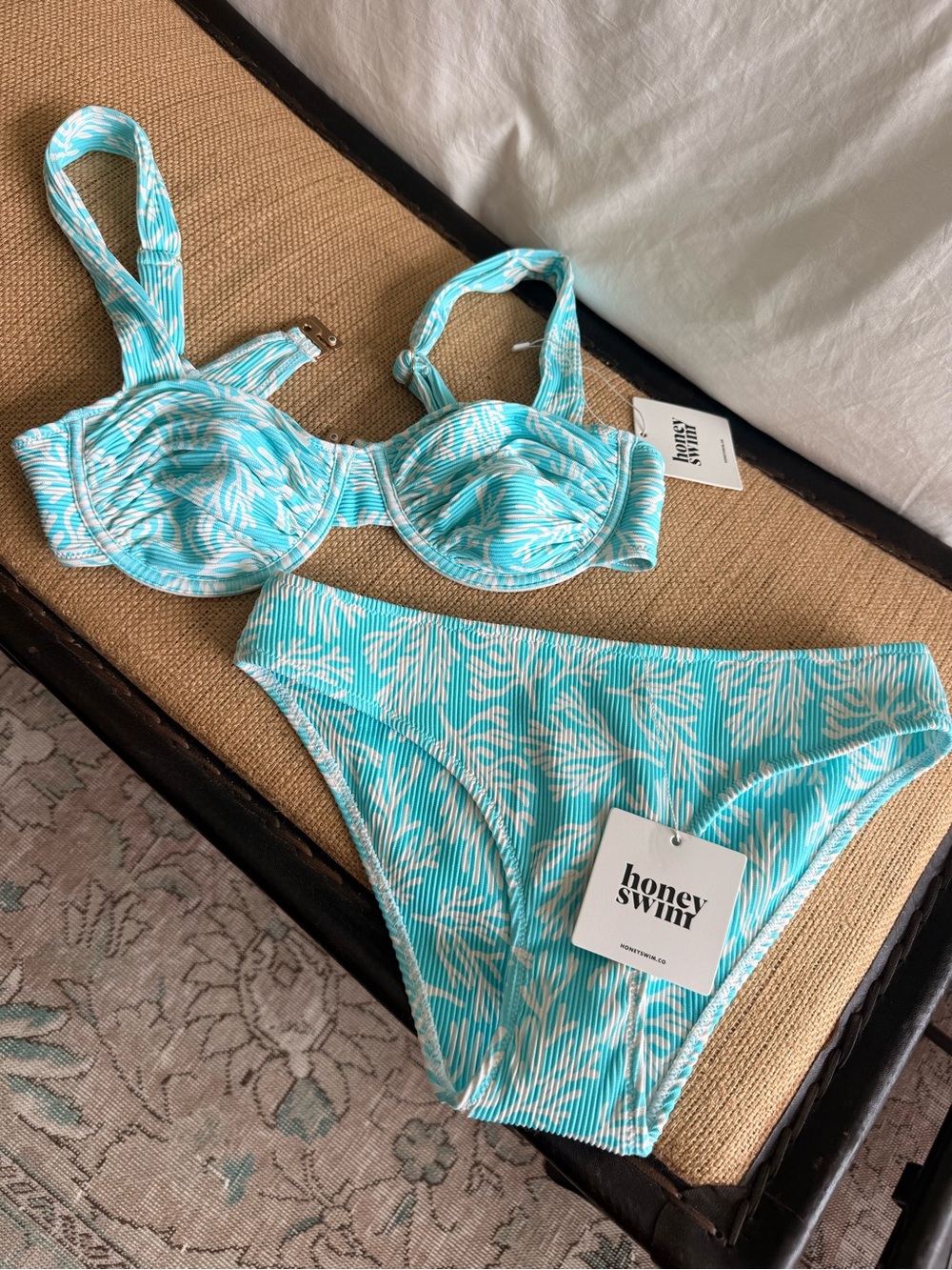 Honey Swim Turquoise Palm-Print Bikini Set